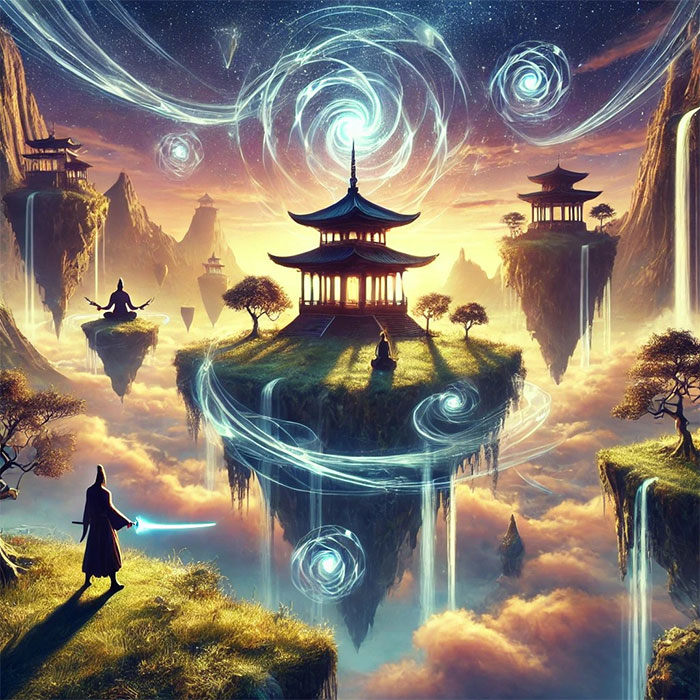 Những thanh kiếm đang lơ lửng, tượng trưng cho việc lĩnh ngộ Kiếm Ý.